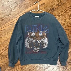 Anine Bing Dark Gray Tiger Graphic Crewneck Sweater